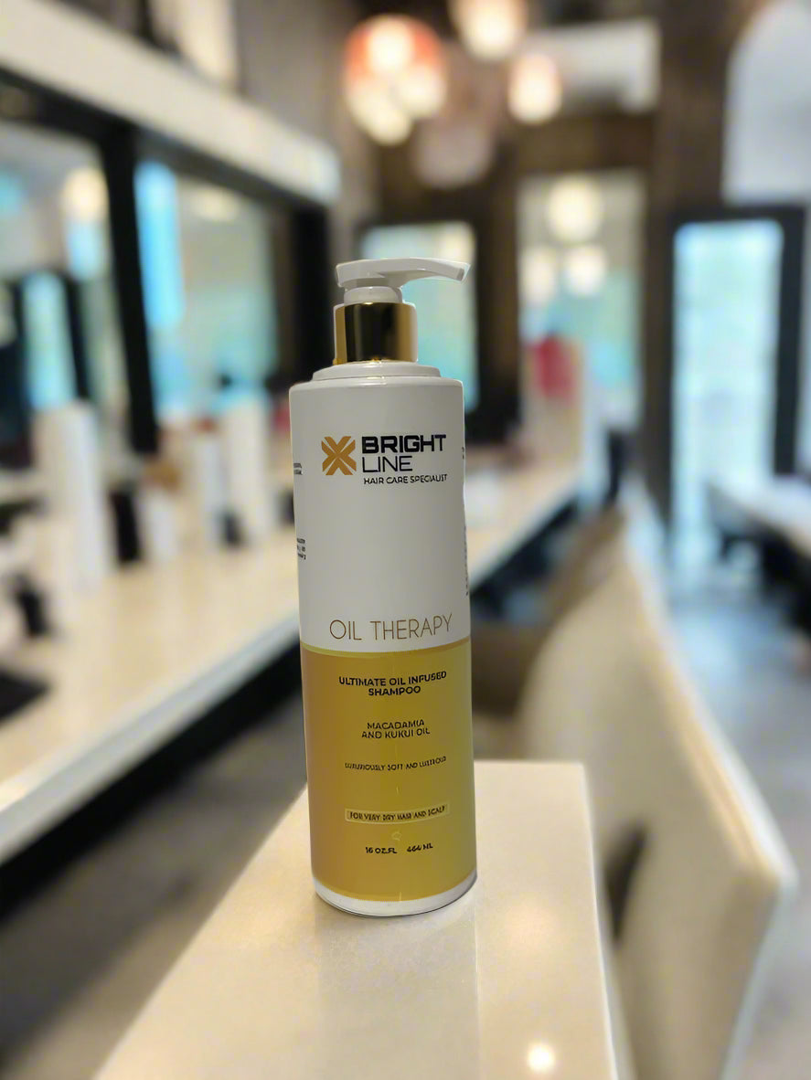 Sergio Beauty Oil Therapy shampoo bottle 16 oz on a salon shelf